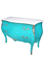 Baroque chest of drawers (commode) of style Louis XV turquoise and white top with 2 drawers