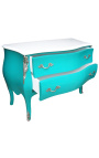 Baroque chest of drawers (commode) of style Louis XV turquoise and white top with 2 drawers