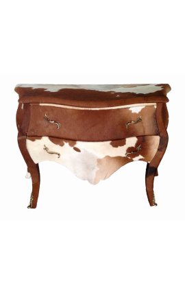 Barokna komoda (komoda) od prave goveđe kože smeđe i bijele boje Louis XV s 2 ladice