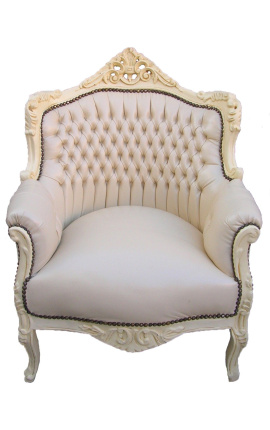 Armstolen "prinsesse" Barokk stil beige leatherette og beige lakkeret tre