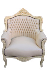 Armchair hercegnő Baroque stílusú bézs bőrta és bézs barokk fa
