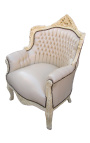 Armstoel "prins" Baroque stijl beige leatherette en beige lacquered hout