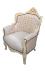 Sessel "fürst" Barockstil beige Lederette und beige lackiertes Holz