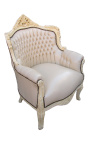 Armstoel "prins" Baroque stijl beige leatherette en beige lacquered hout