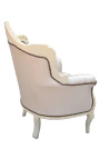 Armchair "princely" Baroque style beige faux leather and beige lacquered wood 