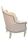 Armstoel "prins" Baroque stijl beige leatherette en beige lacquered hout