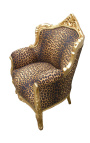 Sillón príncipe estilo barroco tela leopardo y madera de oro