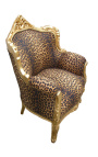 Armchair "princely" Baroque style leopard fabric and gold wood