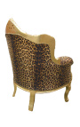 Sillón príncipe estilo barroco tela leopardo y madera de oro