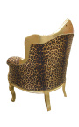 Sillón príncipe estilo barroco tela leopardo y madera de oro