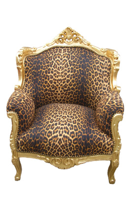 Armchair "hercegnő" Baroque stílusú leopárd szövet és arany fa