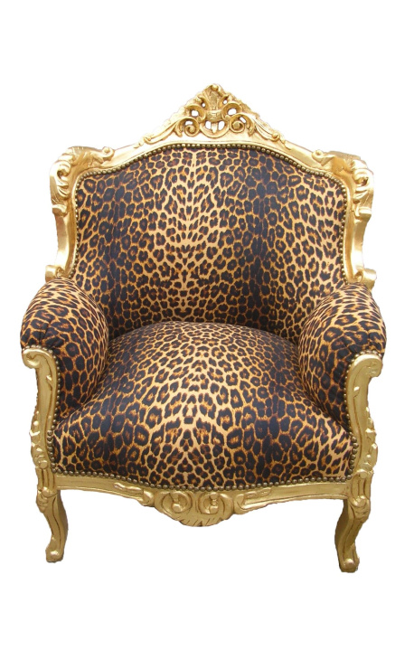 Armchair "všeobecný" Barokový štýl leopard tkaniny a zlaté drevo