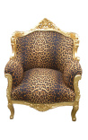 Lænestol prins Barok stil leopard stof og guld træ