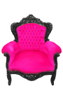 Gran sillón de estilo barroco fuchsia terciopelo rosa y madera lacada negra