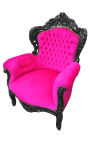 Gran sillón de estilo barroco fuchsia terciopelo rosa y madera lacada negra
