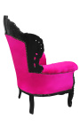 Gran sillón de estilo barroco fuchsia terciopelo rosa y madera lacada negra