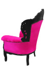 Big baroque style armchair fuchsia pink velvet and black lacquered wood