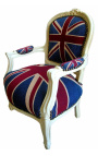 Barock fåtölj för barn Louis XV stil "Union Jack" och beige lacquered wood