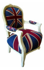 Baroque armchair for child Louis XV style "Union Jack" and beige lacquered wood