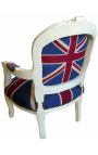 Baroko kėdė vaikams Liudiko XV stiliaus "Union Jack" ir bežo spalvos lakiruotos medienos