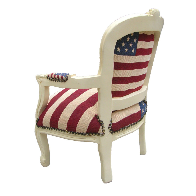 Structureel Vulgariteit tack Barokke fauteuil voor kind Amerikaanse vlag en beige gelakt hout