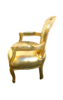 Детско бароково кресло злато изкуствена кожа и златно дърво