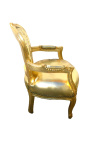 Baročni fotelj za otroke zlato umetno usnje in zlati les