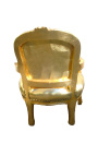 Barokinis fotelis vaikams aukso dirbtinė oda ir aukso mediena