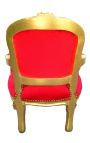 Barokinis fotelis vaikui raudono aksomo ir aukso medienos