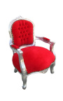 Poltrona barocca per bambini in velluto rosso e legno argentato