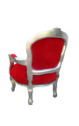 Baroque armchair for child red velvet and silver wood