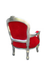 Baroque armchair for child red velvet and silver wood