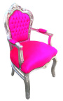 Armchair Baroque Rococo style rose fuchsia velvet and silvered wood