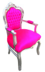 Sillón barroco estilo rosa terciopelo fucsia y madera plateada