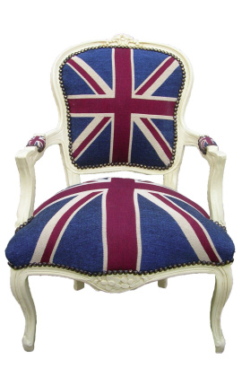 Poltrona barroca estilo Luís XV "Union Jack" e madeira bege - 1