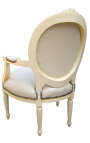 Barock-Sessel im Louis-XVI-Stil mit Medaillon aus beigem Kunstleder und beige lackiertem Holz 