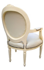 Barock-Sessel im Louis-XVI-Stil mit Medaillon aus beigem Kunstleder und beige lackiertem Holz 