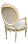 Fauteuil baroque de style Louis XVI simili cuir beige et bois beige