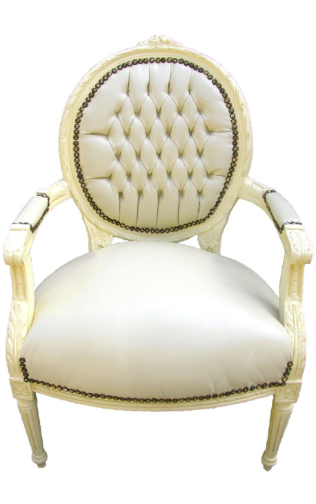 Барокко кресло стиле Louis XVI, бежевая кожа и бежевой древесины