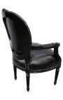 Fauteuil baroque de style Louis XVI simili cuir noir avec strass et bois noir