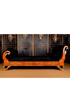 Empire-stijl bed zwart fluwelen stof en iep