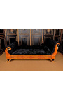 Lit de style Empire tissu velours noir et loupe d'orme