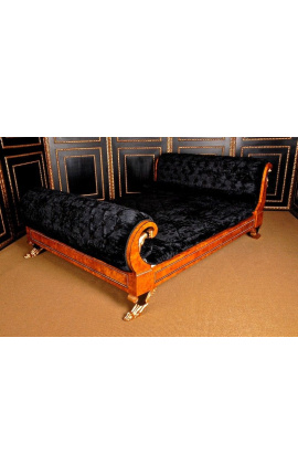 Bett im Empire-Stil aus schwarzem Samtstoff und Ulme