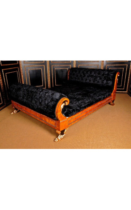 Lit de style Empire tissu velours noir et loupe d&#039;orme