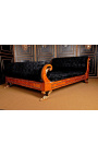 Lit de style Empire tissu velours noir et loupe d'orme