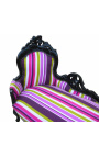 Chaise longue barroca gran de teixit a ratlles multicolors i fusta lacada en negre