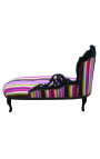 Chaise longue barroca gran de teixit a ratlles multicolors i fusta lacada en negre