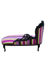 Gran chaise barroco largo tela multicolor rayado y madera negra