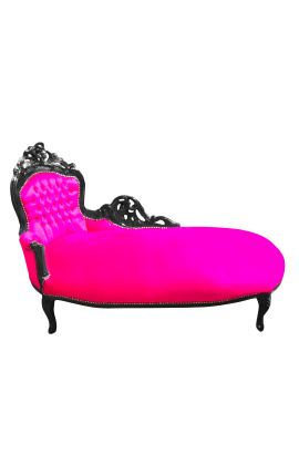 Grande chaise longue barroca em tecido rosa fúcsia e madeira lacada preta