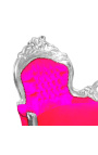 Gran barroco chaise longue fuchsia tejido de terciopelo rosa y madera de plata